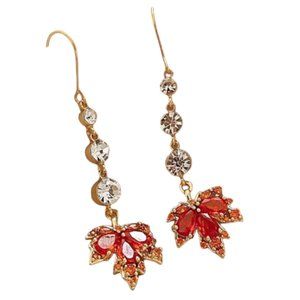Autumn Maple Leaf CZ Dangle Earrings NWOT